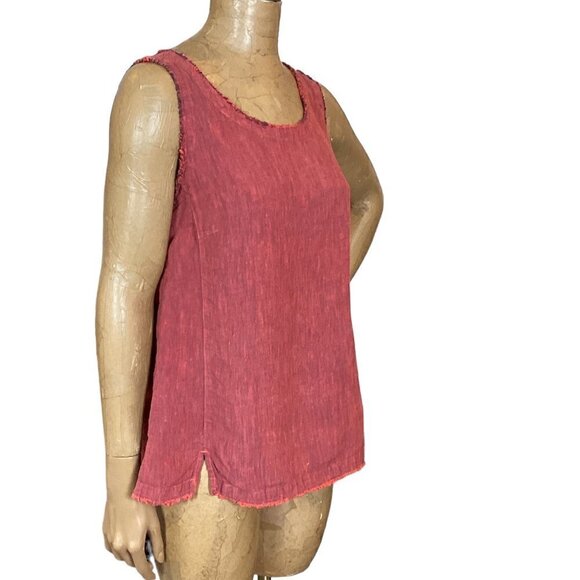 KLEEN Linen Slub A Line Raw Edge Tank Top Sz L Red/Pink 262D - Picture 3 of 8